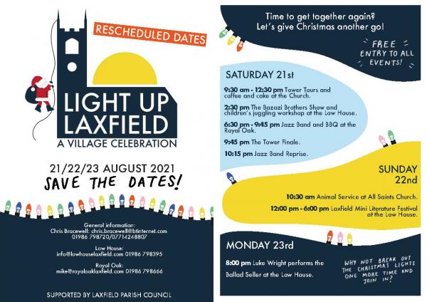poster and info for Light Up Laxfield rescheduled