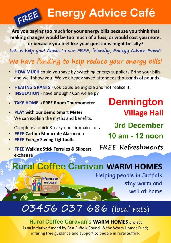 poster for Coffee Caravan  ENERGY ADVICE CAFE DENNINGTON Dec 2019