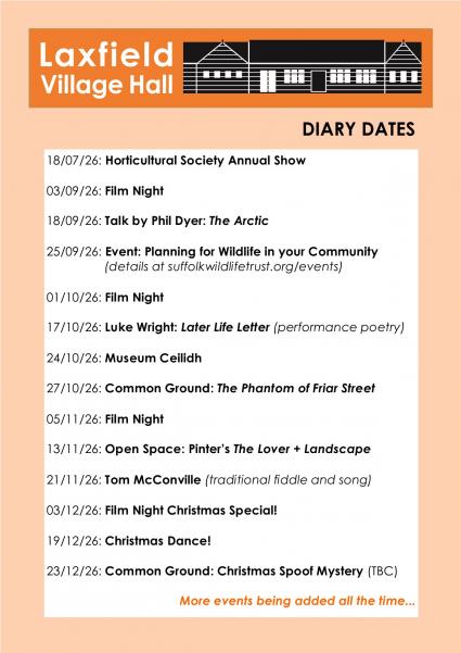 Listing of events coming up July to December 2026