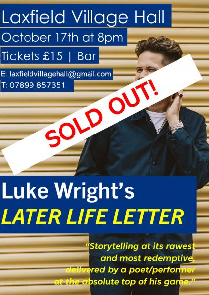 Poster for SOLD OUT Later Life Letter with Luke Wright on 17th October