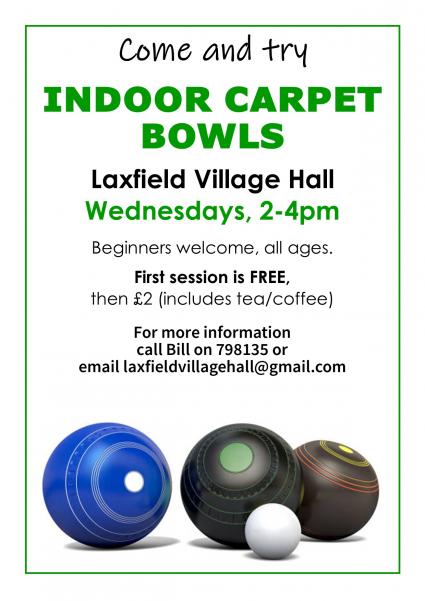 Poster about weekly Carpet Bowls