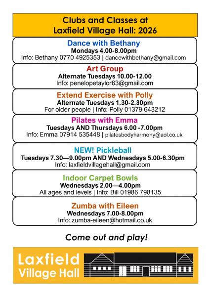 Poster showing all Clubs and Classes 2026