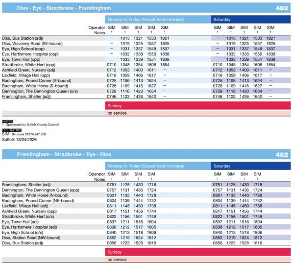 New Bus timetable
