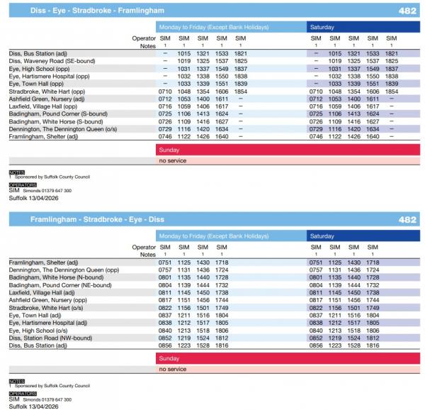 482 Bus Timetable